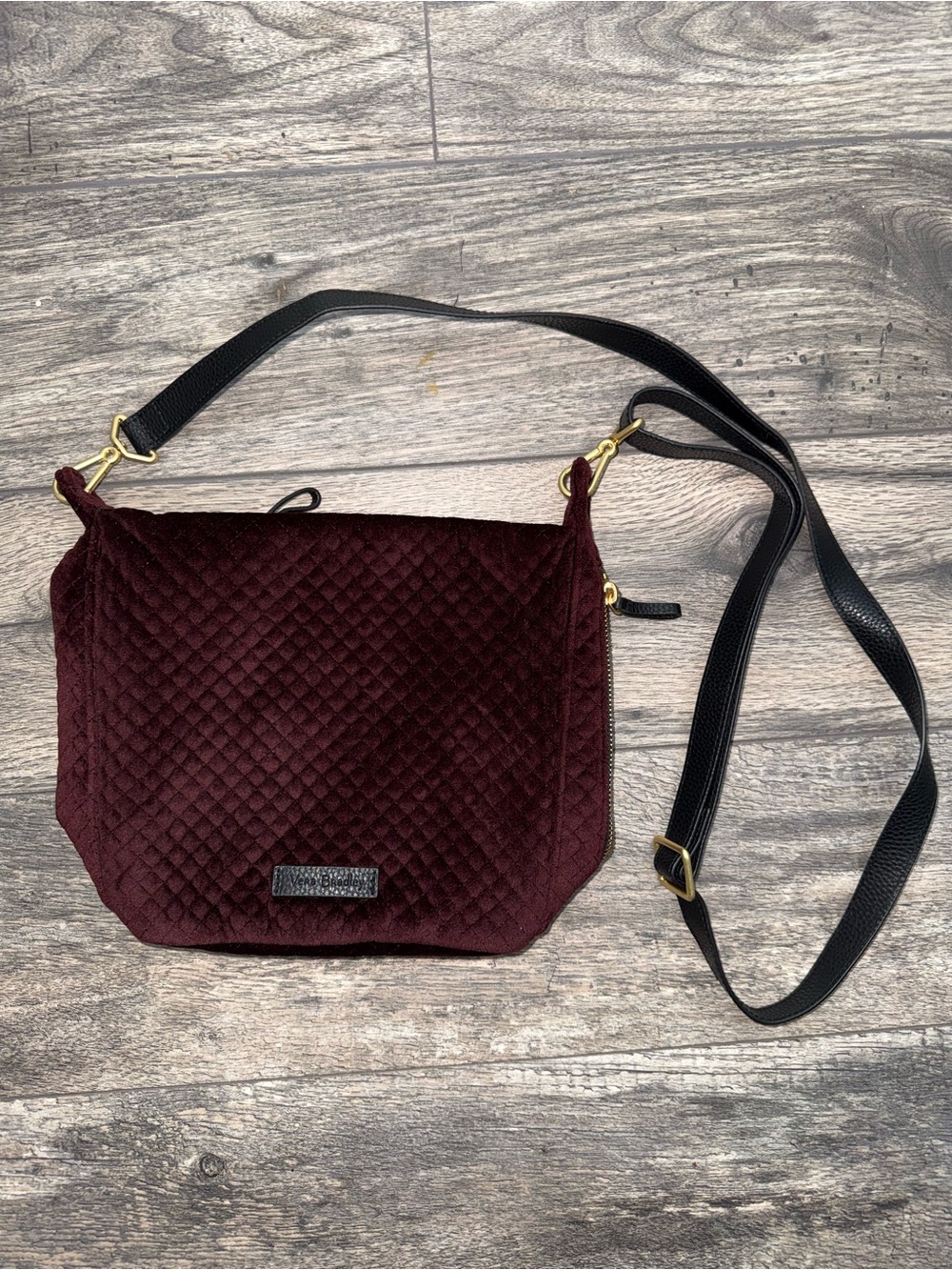 Vera Bradley 'Carson' Quilted Velvet Hobo Crossbody Purse Bag-Chocolate Raisin
